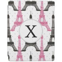 Monogram Pink Chic Eiffel Tower Pattern iPad Smart Cover