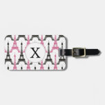 Monogram Pink Chic Eiffel Tower Pattern Luggage Tag at Zazzle