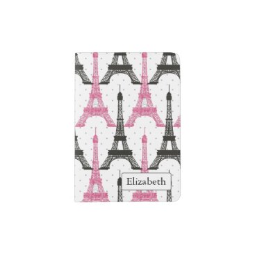 Monogram Pink Chic Eiffel Tower Pattern Passport Holder