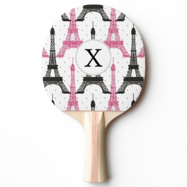 Monogram Pink Chic Eiffel Tower Pattern Ping-Pong Paddle