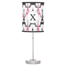 Monogram Pink Chic Eiffel Tower Pattern Table Lamp