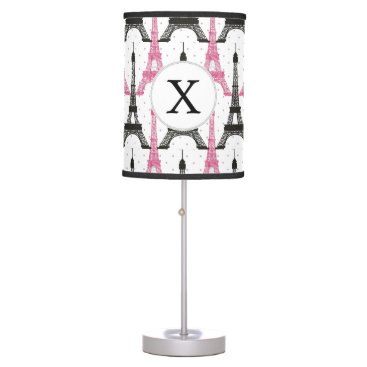 Monogram Pink Chic Eiffel Tower Pattern Table Lamp