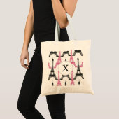 Monogram Pink Chic Eiffel Tower Pattern Tote Bag (Front (Product))