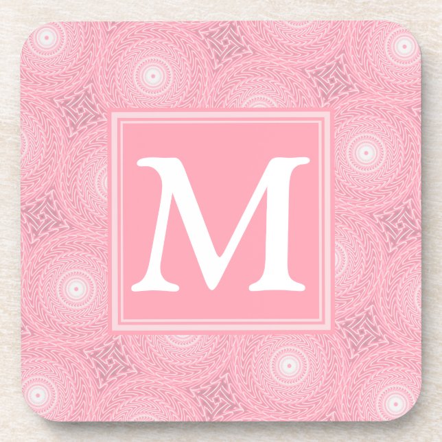 monogram pink circles drink coaster (Front)