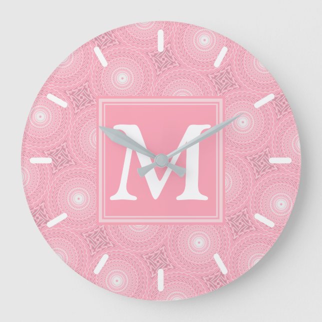 monogram pink circles large clock (Front)