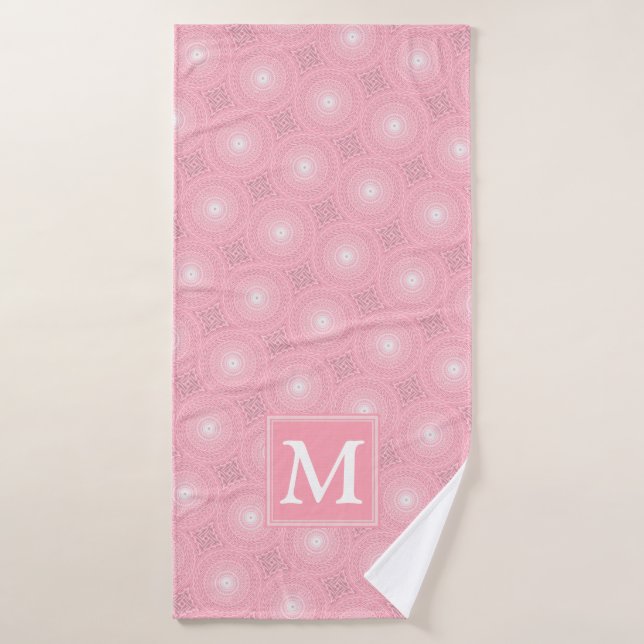 Monogram pink circles pattern bath towel (Bath Towel)
