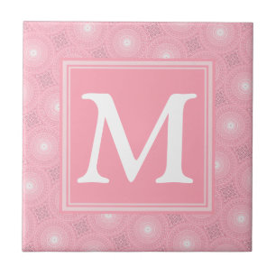 Monogram pink circles pattern ceramic tile