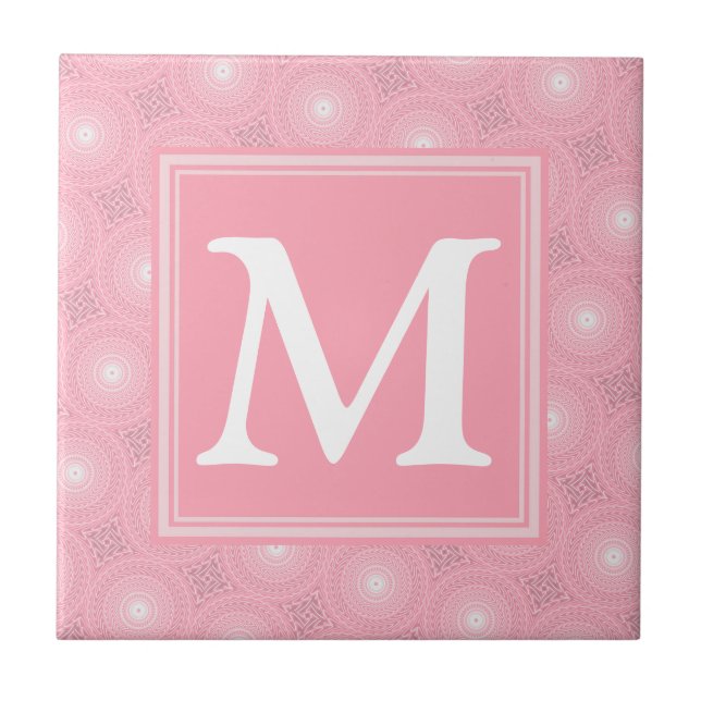 Monogram pink circles pattern ceramic tile (Front)