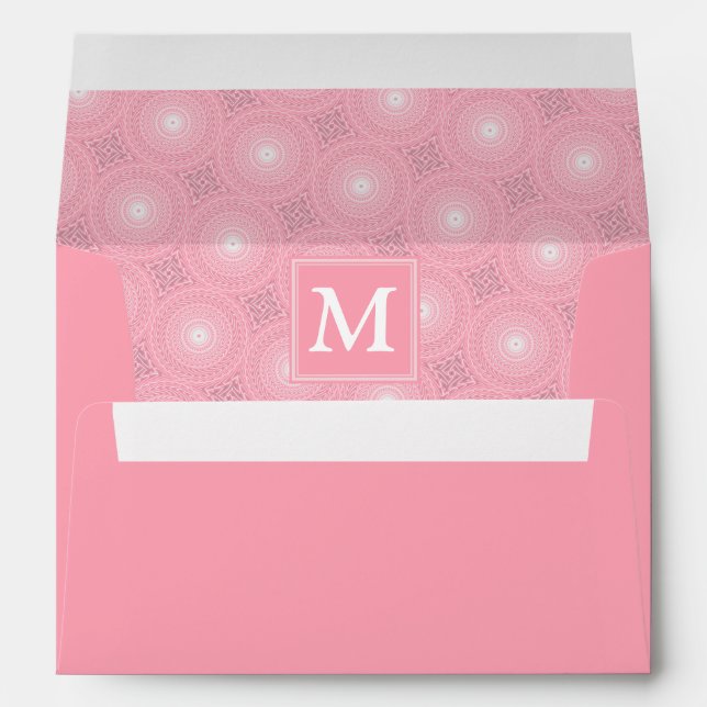 Monogram pink circles pattern envelope (Back (Bottom))
