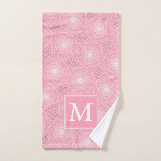 Monogram pink circles pattern hand towel  (Hand Towel)