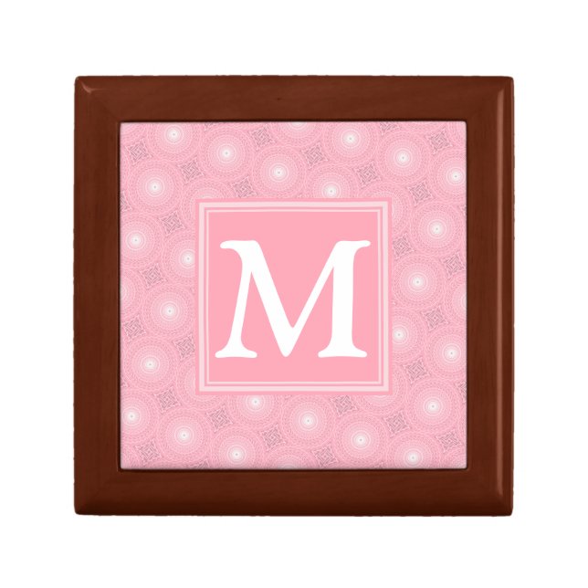 Monogram pink circles pattern jewelry box (Front)