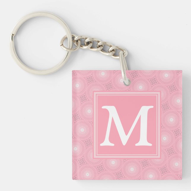 Monogram pink circles pattern keychain (Front)