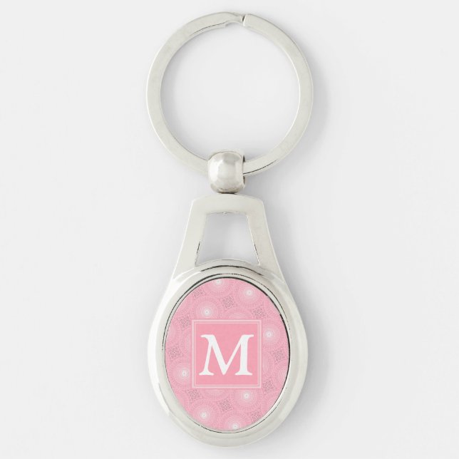 Monogram pink circles pattern keychain (Front)