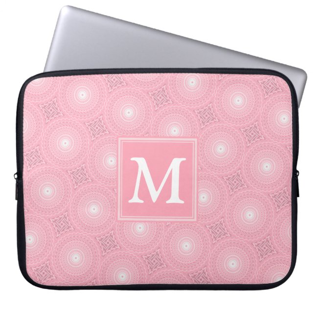 Monogram pink circles pattern laptop sleeve (Front)