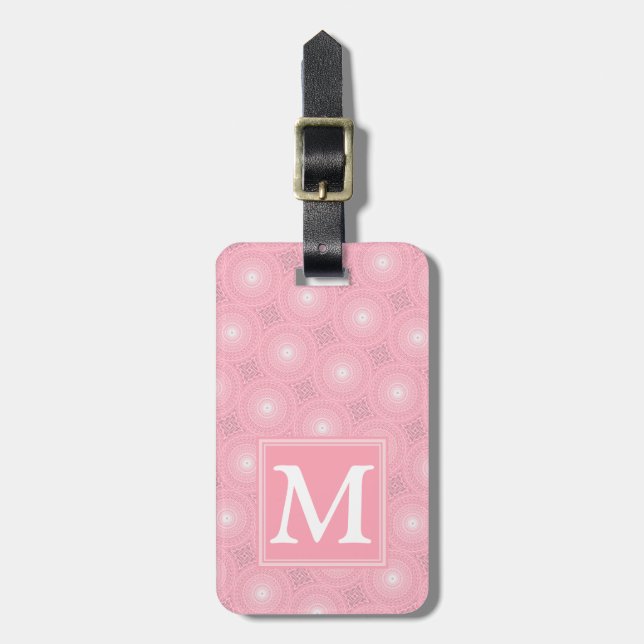 Monogram pink circles pattern luggage tag (Front Vertical)