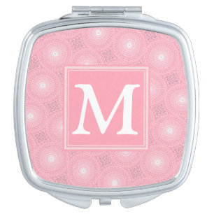 Monogram pink circles pattern makeup mirror