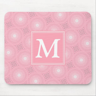 Monogram pink circles pattern mouse pad