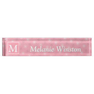 Monogram pink circles pattern nameplate