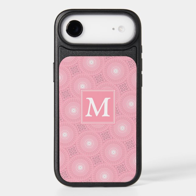 Monogram pink circles pattern OtterBox iPhone case (Back)