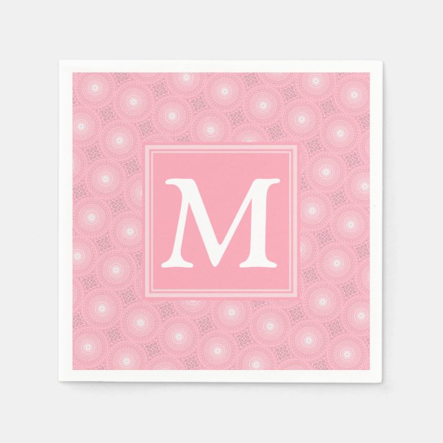 Monogram pink circles pattern paper napkins (Front)