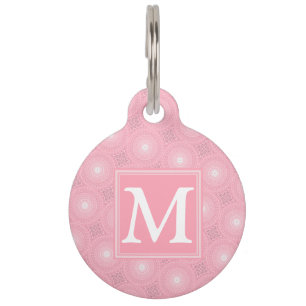 Monogram pink circles pattern pet ID tag