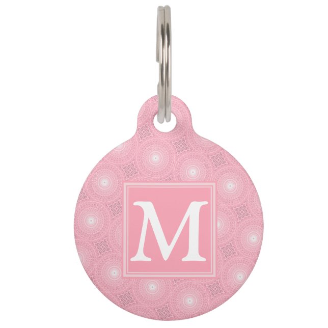 Monogram pink circles pattern pet ID tag (Front)