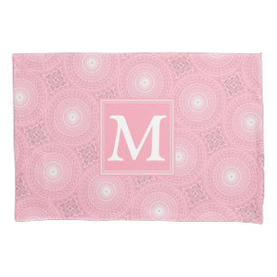 Monogram pink circles pattern pillow case