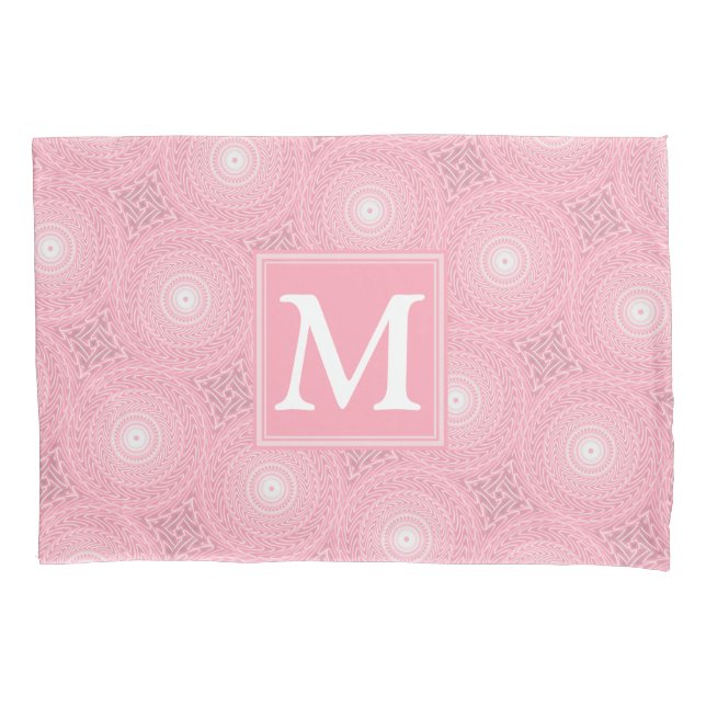 Monogram pink circles pattern pillow case (Front)