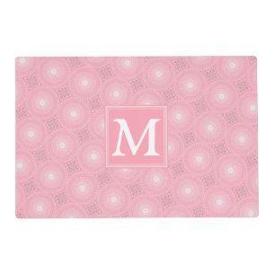Monogram pink circles pattern placemat