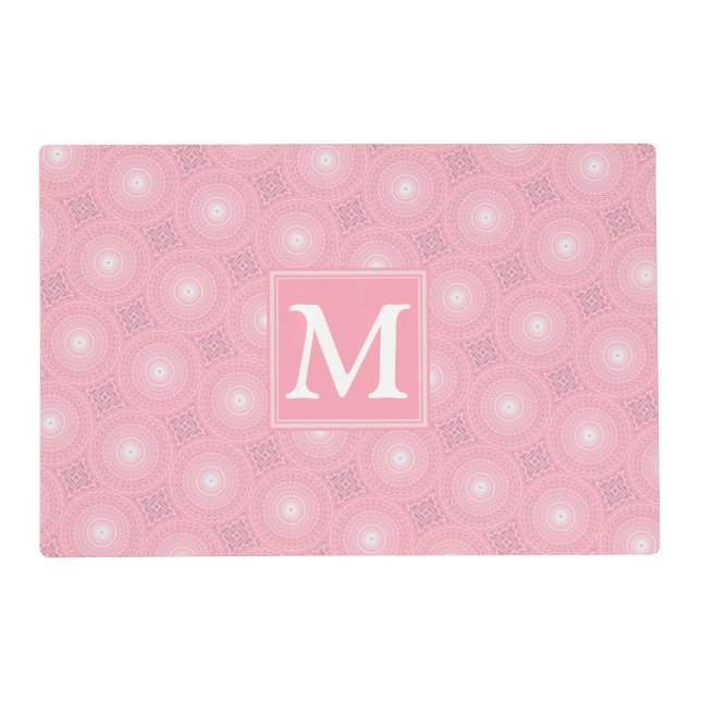 Monogram pink circles pattern placemat (Front)