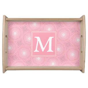 Monogram pink circles pattern serving tray