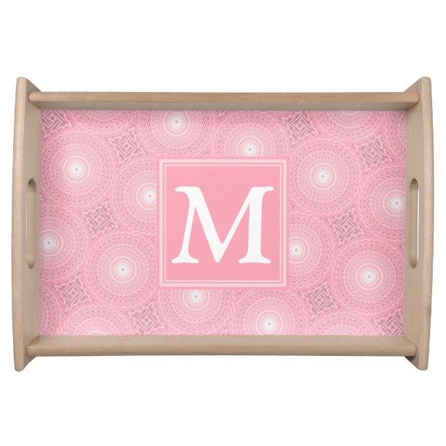 Monogram pink circles pattern serving tray (Front)