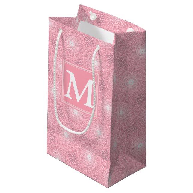 Monogram pink circles pattern small gift bag (Front Angled)