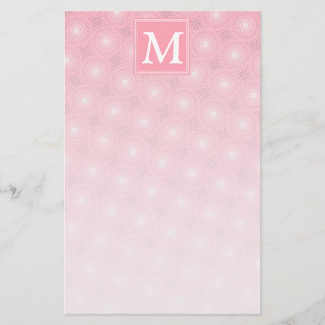 Monogram pink circles pattern stationery (Front)