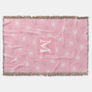 Monogram pink circles pattern throw blanket