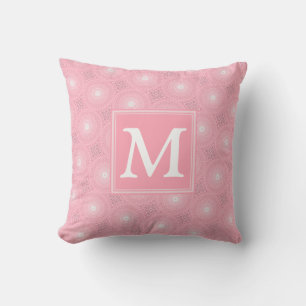 Monogram pink circles pattern throw pillow