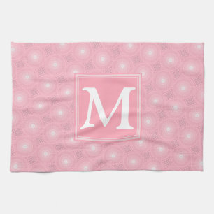 Monogram pink circles pattern towel