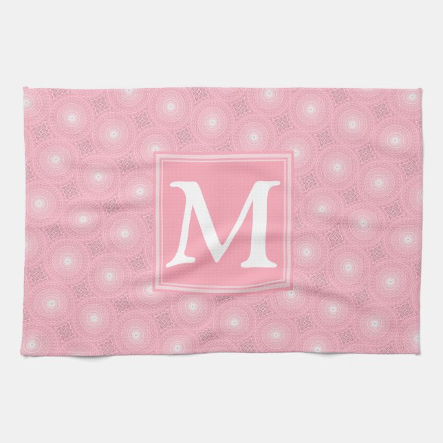 Monogram pink circles pattern towel (Horizontal)