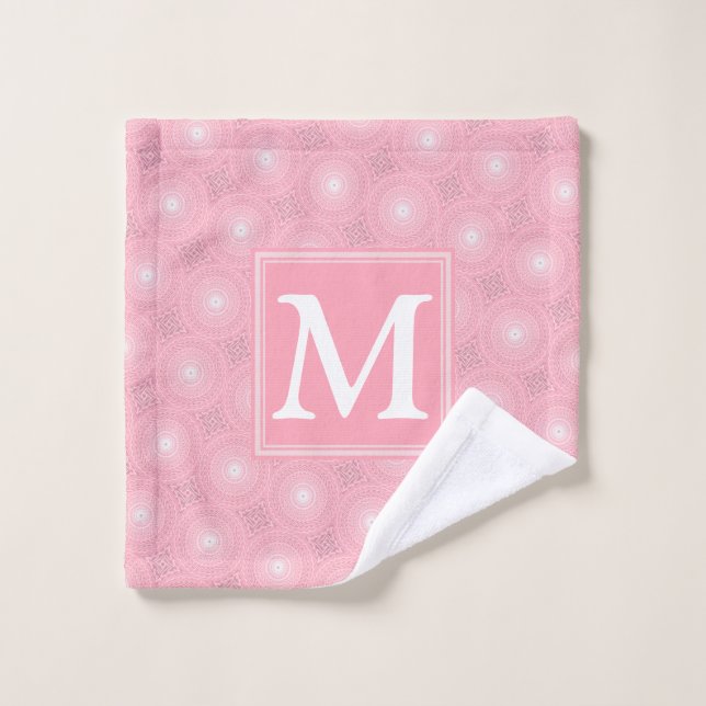 Monogram pink circles pattern wash cloth (Wash Cloth)