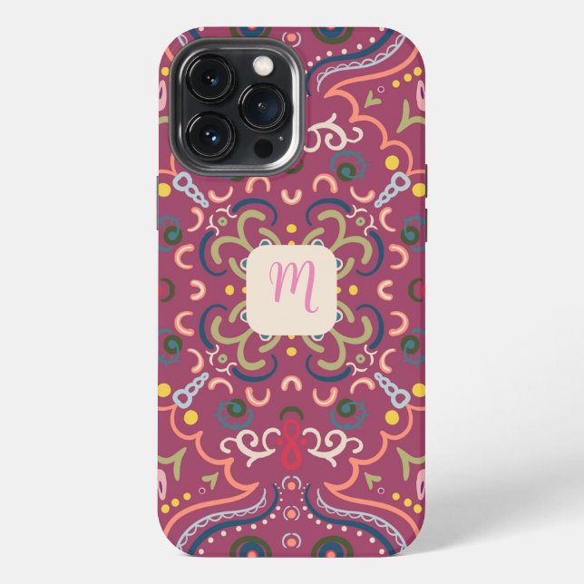 Monogram Pink & Colorful  Iphone Case (Back)