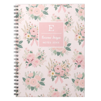 Monogram Pink Coquette Flowers, Aesthetic Floral Notebook