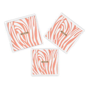 Monogram Pink Coral Striped Zebra Pattern Trendy Acrylic Tray