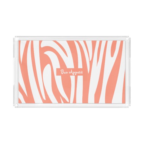 Monogram Pink Coral Striped Zebra Pattern Trendy Acrylic Tray