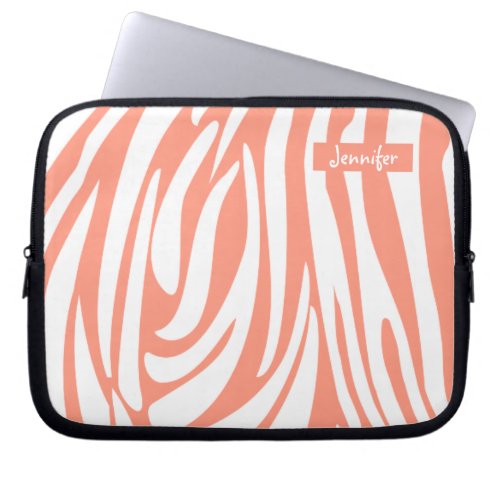 Monogram Pink Coral Striped Zebra Pattern Trendy Laptop Sleeve