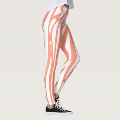 Monogram Pink Coral Striped Zebra Pattern Trendy Leggings