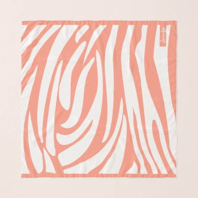 Monogram Pink Coral Striped Zebra Pattern Trendy Scarf (Front)