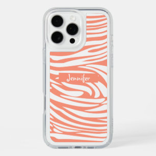 Monogram Pink Coral Striped Zebra Pattern Trendy iPhone 16 Pro Max Case