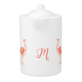 Monogram Pink Cute Bird Baby Ostrich Teapot