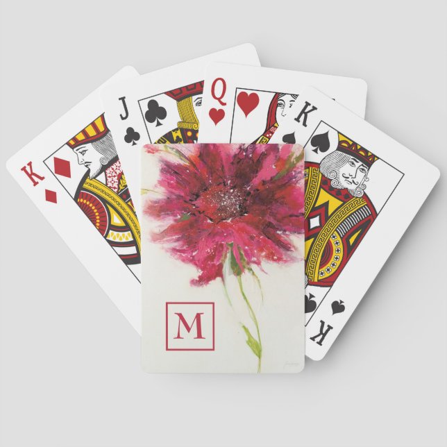 Monogram | Pink Daisy on White Poker Cards (Back)