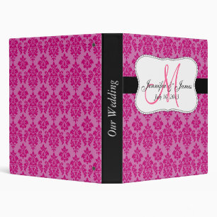 Monogram Pink Damask Wedding Planner Binders